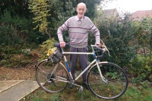 Russ Mantle stands with his trusty Holdsworth, which he has had since the 1960s Russ Mantle stands with his trusty Holdsworth, which he has had since the 1960s and mended at least once, in his garden in Aldershot, Hampshire, October 2019. On 07 November, Russ will be the first Briton to cycle a million miles, and said, “I haven’t really been going for it, the miles have just naturally piled up because I enjoy cycling so much that’s it’s just natural to be a mile-eater."